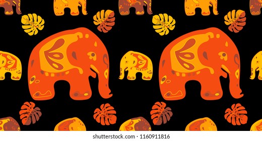 Seamless asian pattern with elephants. For traditional textile, t-shirts, fabric. Indian design. Vector ornament