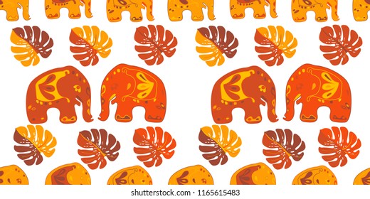 Seamless asian pattern with elephants. For traditional textile, t-shirts, fabric. Indian design. Vector ornament