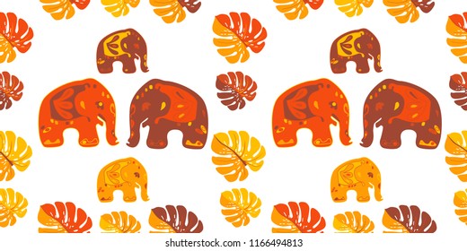 Seamless asian pattern with elephants. For traditional textile, t-shirts, fabric. Indian design. Vector ornament