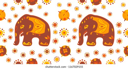 Seamless asian pattern with elephants. For traditional textile, t-shirts, fabric. Indian design. Vector ornament