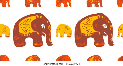 Seamless asian pattern with elephants. For traditional textile, t-shirts, fabric. Indian design. Vector ornament