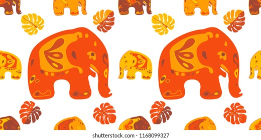 Seamless asian pattern with elephants. For traditional textile, t-shirts, fabric. Indian design. Vector ornament
