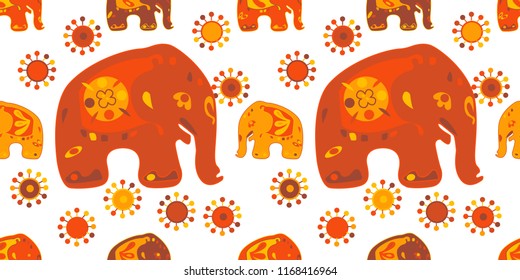 Seamless asian pattern with elephants. For traditional textile, t-shirts, fabric. Indian design. Vector ornament
