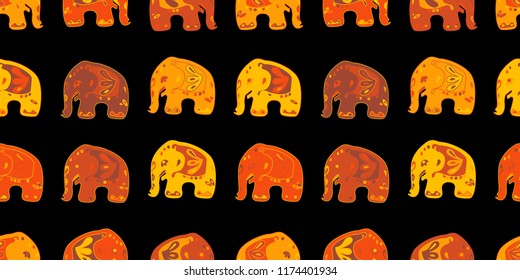 Seamless asian pattern with elephants. For traditional textile, t-shirts, fabric. Indian design. Vector ornament