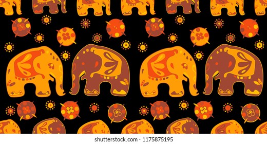 Seamless asian pattern with elephants. For traditional textile, t-shirts, fabric. Indian design. Vector ornament