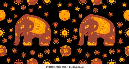 Seamless asian pattern with elephants. For traditional textile, t-shirts, fabric. Indian design. Vector ornament