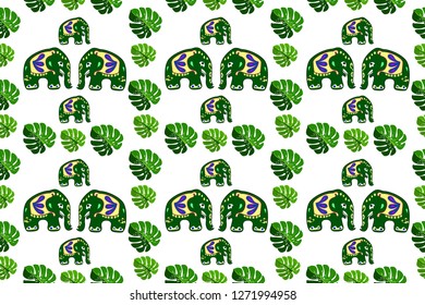 Seamless asian pattern with elephants. For traditional textile, t-shirts, fabric. Indian design. Vector ornament