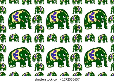 Seamless asian pattern with elephants. For traditional textile, t-shirts, fabric. Indian design. Vector ornament