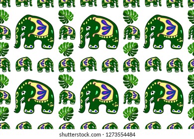 Seamless asian pattern with elephants. For traditional textile, t-shirts, fabric. Indian design. Vector ornament