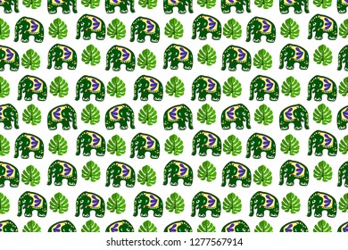 Seamless asian pattern with elephants. For traditional textile, t-shirts, fabric. Indian design. Vector ornament