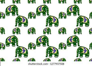 Seamless asian pattern with elephants. For traditional textile, t-shirts, fabric. Indian design. Vector ornament