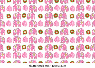 Seamless asian pattern with elephants. For traditional textile, t-shirts, fabric. Indian design. Vector ornament