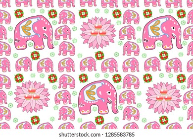Seamless asian pattern with elephants. For traditional textile, t-shirts, fabric. Indian design. Vector ornament