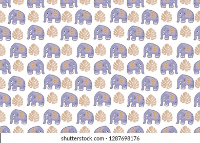 Seamless asian pattern with elephants. For traditional textile, t-shirts, fabric. Indian design. Vector ornament