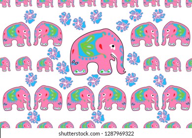 Seamless asian pattern with elephants. For traditional textile, t-shirts, fabric. Indian design. Vector ornament