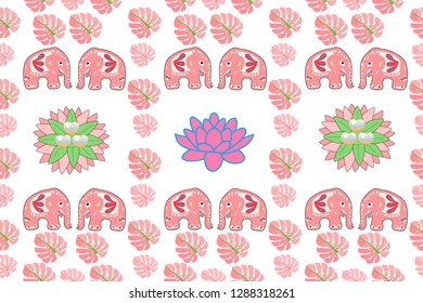 Seamless asian pattern with elephants. For traditional textile, t-shirts, fabric. Indian design. Vector ornament