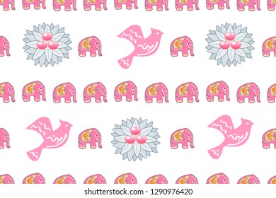 Seamless asian pattern with elephants. For traditional textile, t-shirts, fabric. Indian design. Vector ornament