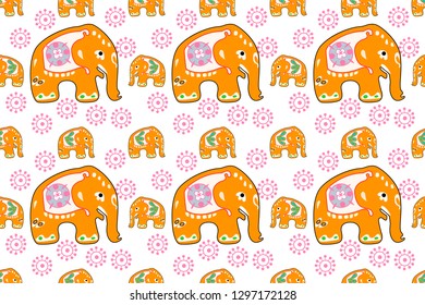 Seamless asian pattern with elephants. For traditional textile, t-shirts, fabric. Indian design. Vector ornament