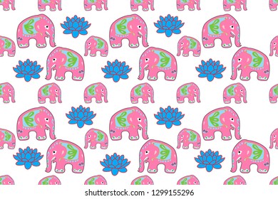 Seamless asian pattern with elephants. For traditional textile, t-shirts, fabric. Indian design. Vector ornament