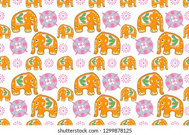 Seamless asian pattern with elephants. For traditional textile, t-shirts, fabric. Indian design. Vector ornament