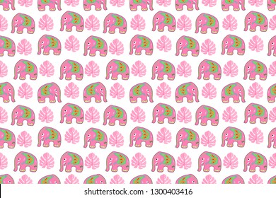 Seamless asian pattern with elephants. For traditional textile, t-shirts, fabric. Indian design. Vector ornament