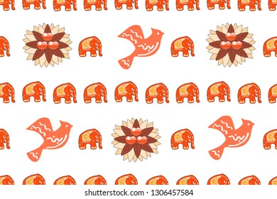 Seamless asian pattern with elephants. For traditional textile, t-shirts, fabric. Indian design. Vector ornament