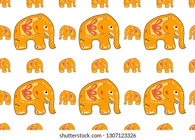 Seamless asian pattern with elephants. For traditional textile, t-shirts, fabric. Indian design. Vector ornament