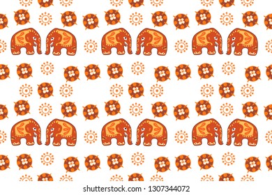 Seamless asian pattern with elephants. For traditional textile, t-shirts, fabric. Indian design. Vector ornament