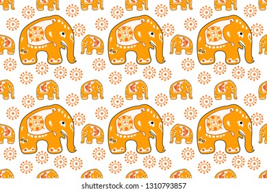 Seamless asian pattern with elephants. For traditional textile, t-shirts, fabric. Indian design. Vector ornament