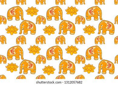 Seamless asian pattern with elephants. For traditional textile, t-shirts, fabric. Indian design. Vector ornament