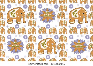 Seamless asian pattern with elephants. For traditional textile, t-shirts, fabric. Indian design. Vector ornament