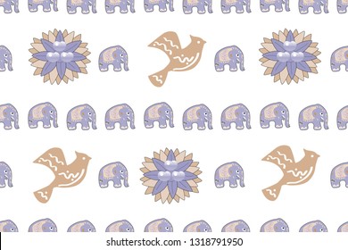 Seamless asian pattern with elephants. For traditional textile, t-shirts, fabric. Indian design. Vector ornament