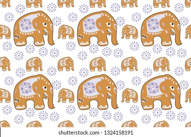 Seamless asian pattern with elephants. For traditional textile, t-shirts, fabric. Indian design. Vector ornament