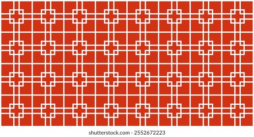 Seamless asian pattern. Red geometric background with white lines.