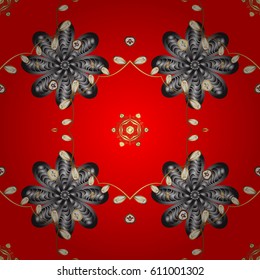 Seamless Asian style arabesques. Vector gold and silver pattern on red background.