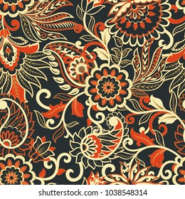 Seamless Asian Textile Background. Paisley Pattern