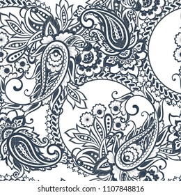 Seamless Asian Textile Background. Paisley Pattern