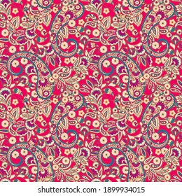 Seamless Asian Textile Background. Vector Paisley Pattern