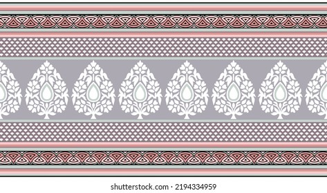 Seamless Asian textile embroidery border design