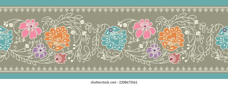 Seamless Asian textile floral border design