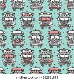 Seamless asian transportation icon india king of the road truck illustration background pattern in vector