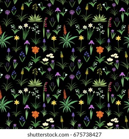 Seamless asparagales multicolored vector pattern