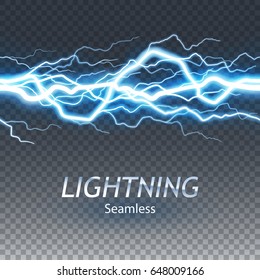 Seamless asset of lightening and thunder bolt or electric, glow and sparkle effect, vector art and illustration.