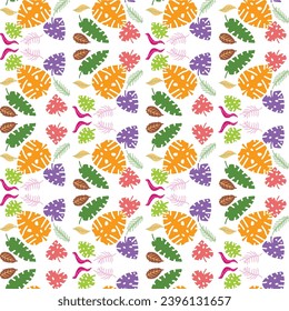 Seamless assorted colors of Anthurium leaves on the white background. Designs for textile, wrapping paper, background.