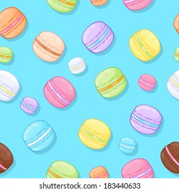 Seamless assorted macarons pattern. Macaroon background - green color.