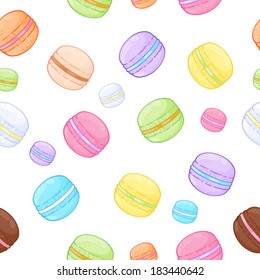 Seamless assorted macarons pattern. Macaroon background - white color.