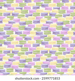 Seamless assorted macarons pattern. Macaroon background