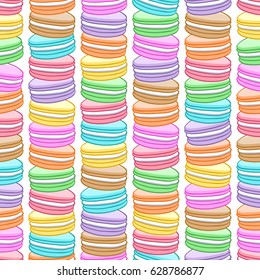 Seamless assorted macarons pattern. Macaroon background - white color.