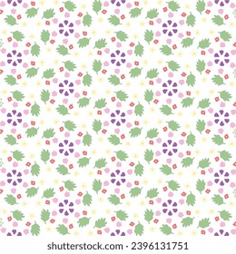 Seamless assorted soft colors of flowers and leaves on the white background. Designs for textile, wrapping paper and background.