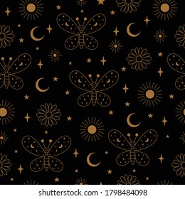 Seamless Astrology Butterfly Pattern in Vector.